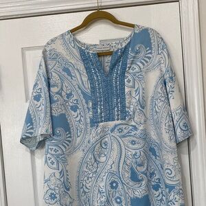 Blue and White Paisley Tunic Top